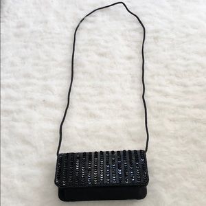 Black satin and beaded evening bag